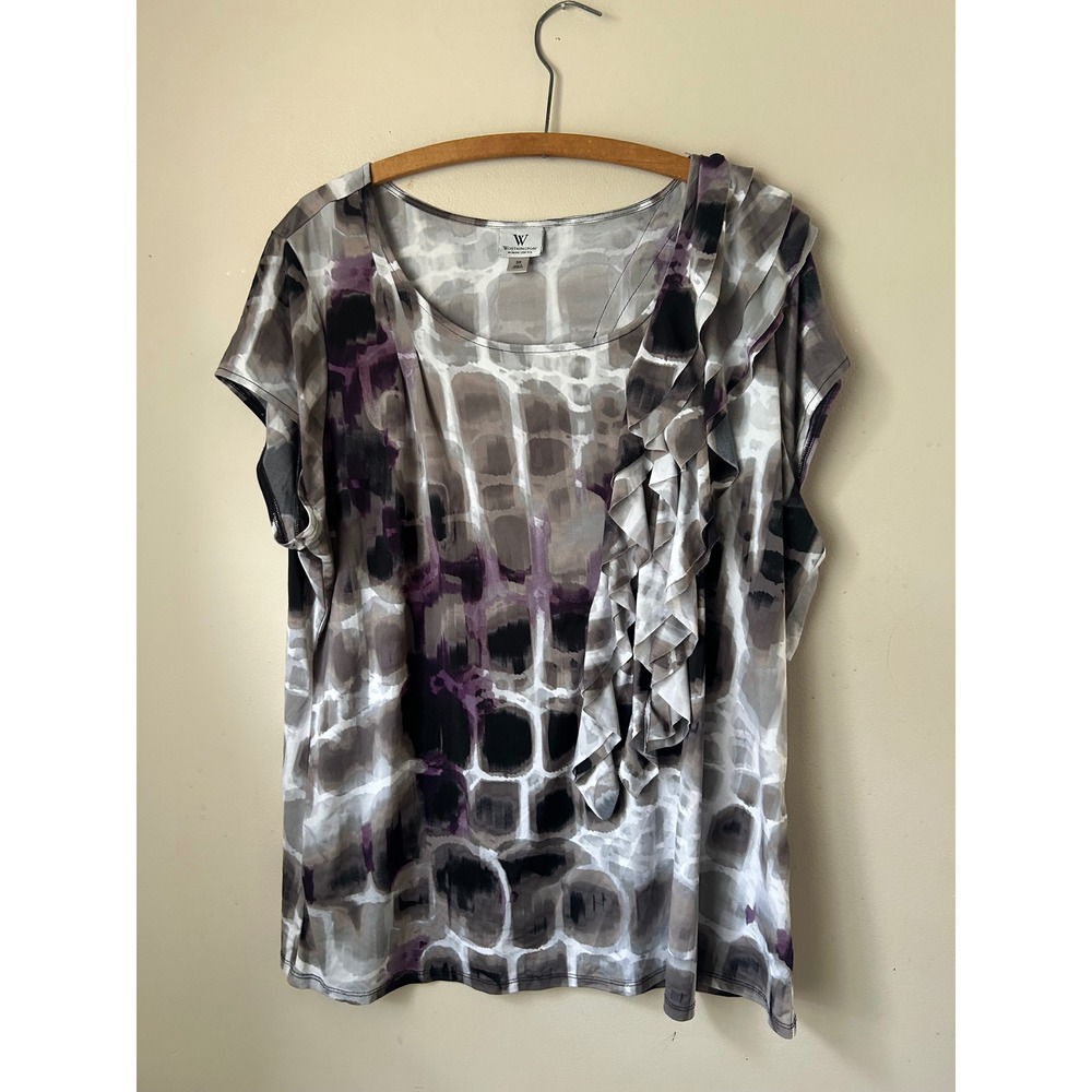 Y2K Worthington Woman Stretch 3X Abstract Print Ruffle Top Boho Grunge Whimsical